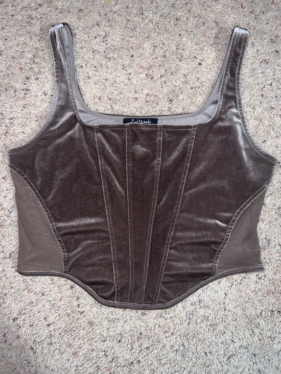 Mixed Threads Tops - Brown Velvet Corset-Style Crop Top